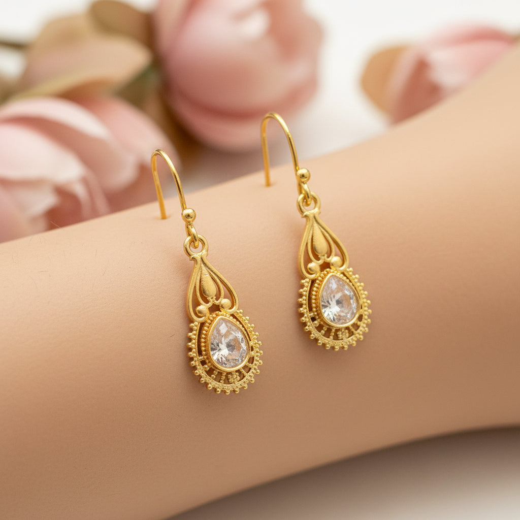Ruhi- Stone Studded Dangler Earrings(White)