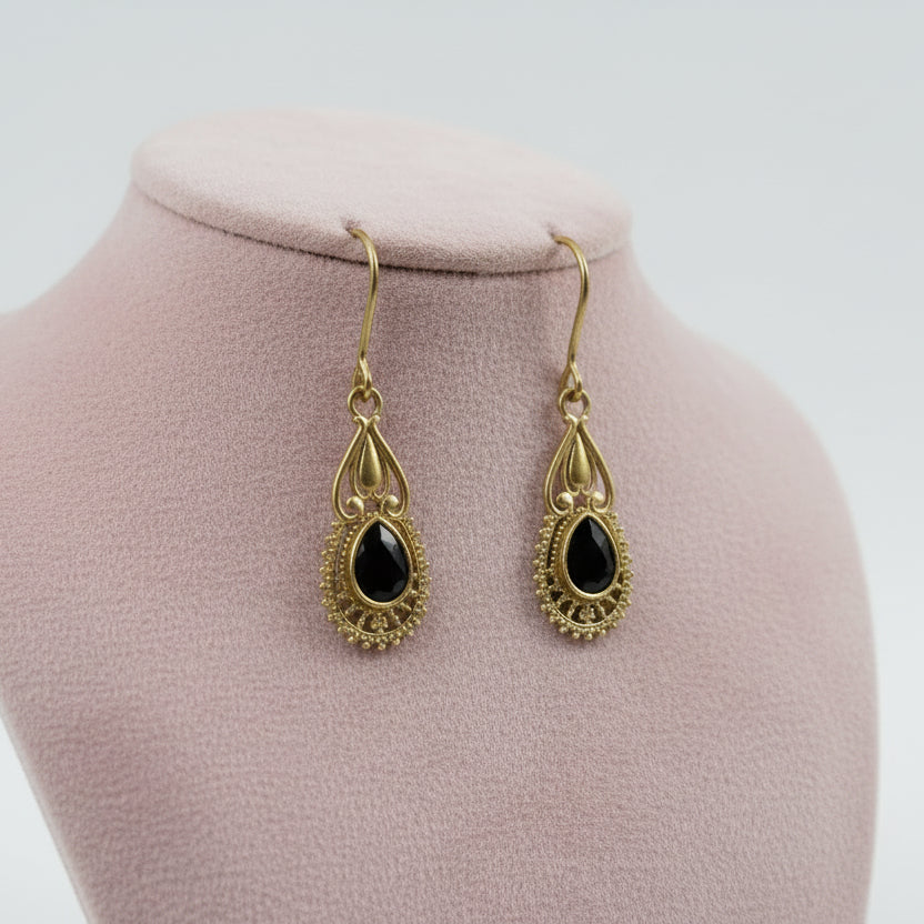 Ruhi- Stone Studded Dangler Earrings(black)