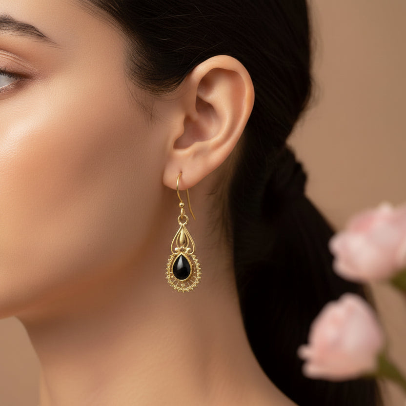 Ruhi- Stone Studded Dangler Earrings(black)