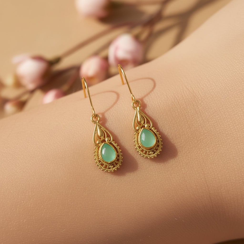 Ruhi- Stone Studded Dangler Earrings(Mint)