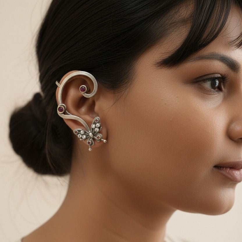 Shyamroop- Silver Brass Oxidised Stud Earrings