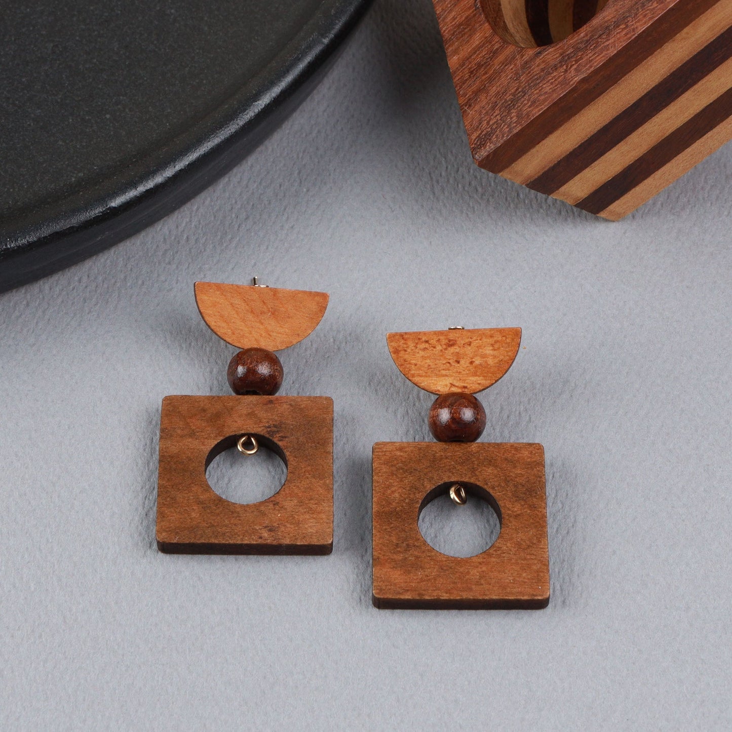 Geo Rush- Wooden dangler earrings